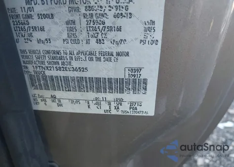 2002 Ford F-250 Lariat/Xl/Xlt from USA, damaged, VIN 1FTNX21S82EB36525